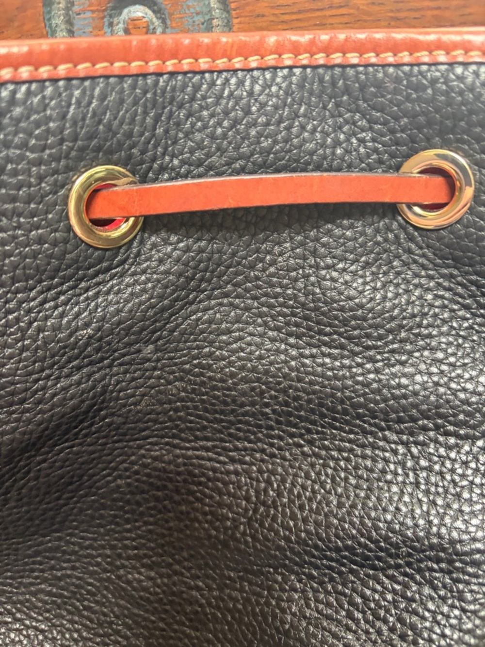 Dooney & Bourke Black Pebbled Leather Tote with Brown leather Trim and Tassel - Picture 11 of 16